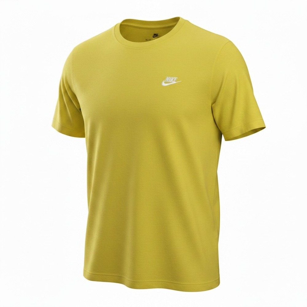 Nike Sportswear Club T-Shirt Short Sleeve Crew Neck Logo Bright Yellow Large